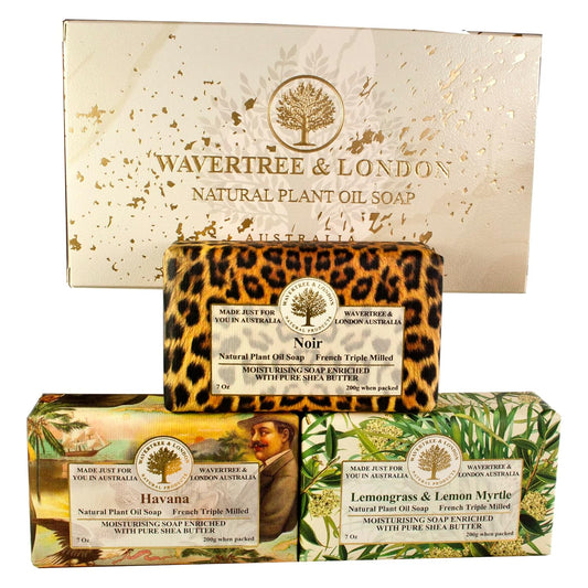 Trio Gift Box (3 Bars) - 7Oz Noir, Lemongrass and Havana Scented Moisturizing French Triple Milled Natural Soap Bars - Pure Plant Oil Soap Bars for All Skin Types