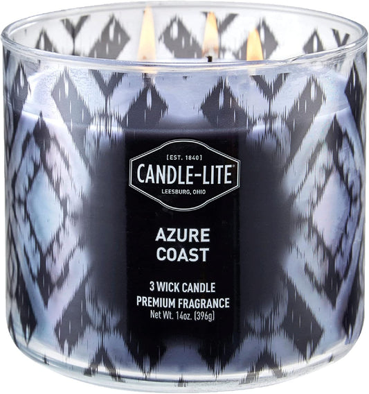 Premium Azure Coast Scent, 14 Oz. 3-Wick Aromatherapy Candle with up to 45 Hours of Burn Time, Blue