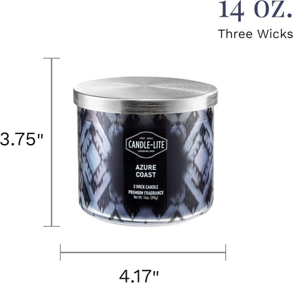 Premium Azure Coast Scent, 14 Oz. 3-Wick Aromatherapy Candle with up to 45 Hours of Burn Time, Blue