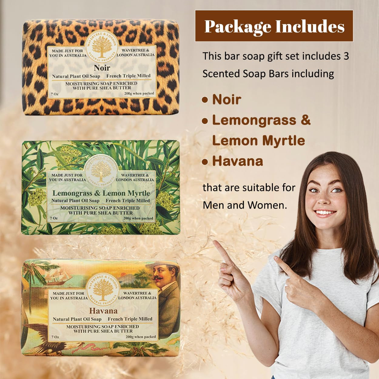 Trio Gift Box (3 Bars) - 7Oz Noir, Lemongrass and Havana Scented Moisturizing French Triple Milled Natural Soap Bars - Pure Plant Oil Soap Bars for All Skin Types